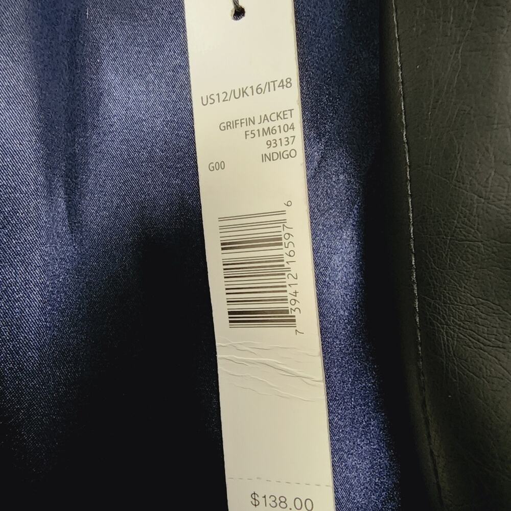 Tahari Griffin Indigo Blue Single Breasted Blazer NWT Faux Leather Trim 12 - Picture 5 of 11
